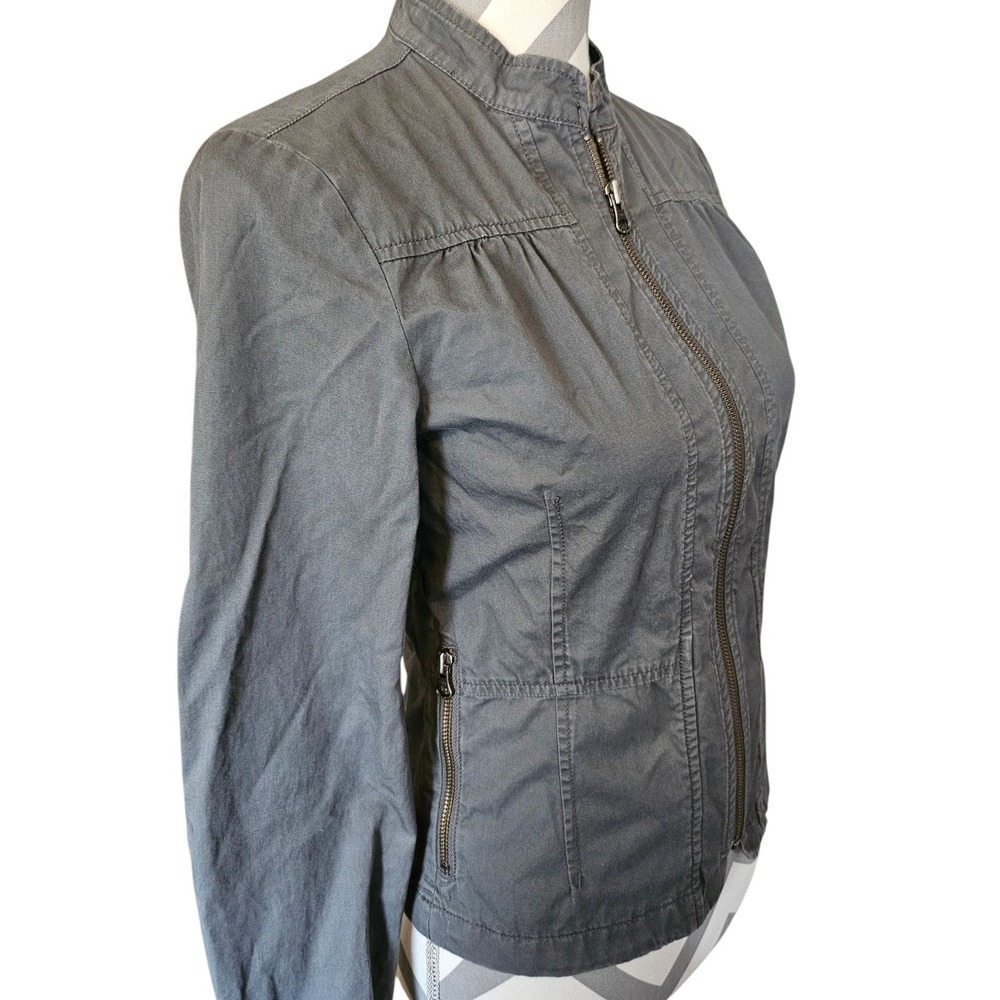 Rubbish‎ Womens Gray Cotton Full Zip Utility Jacket Ruched Sleeve Y2k Small